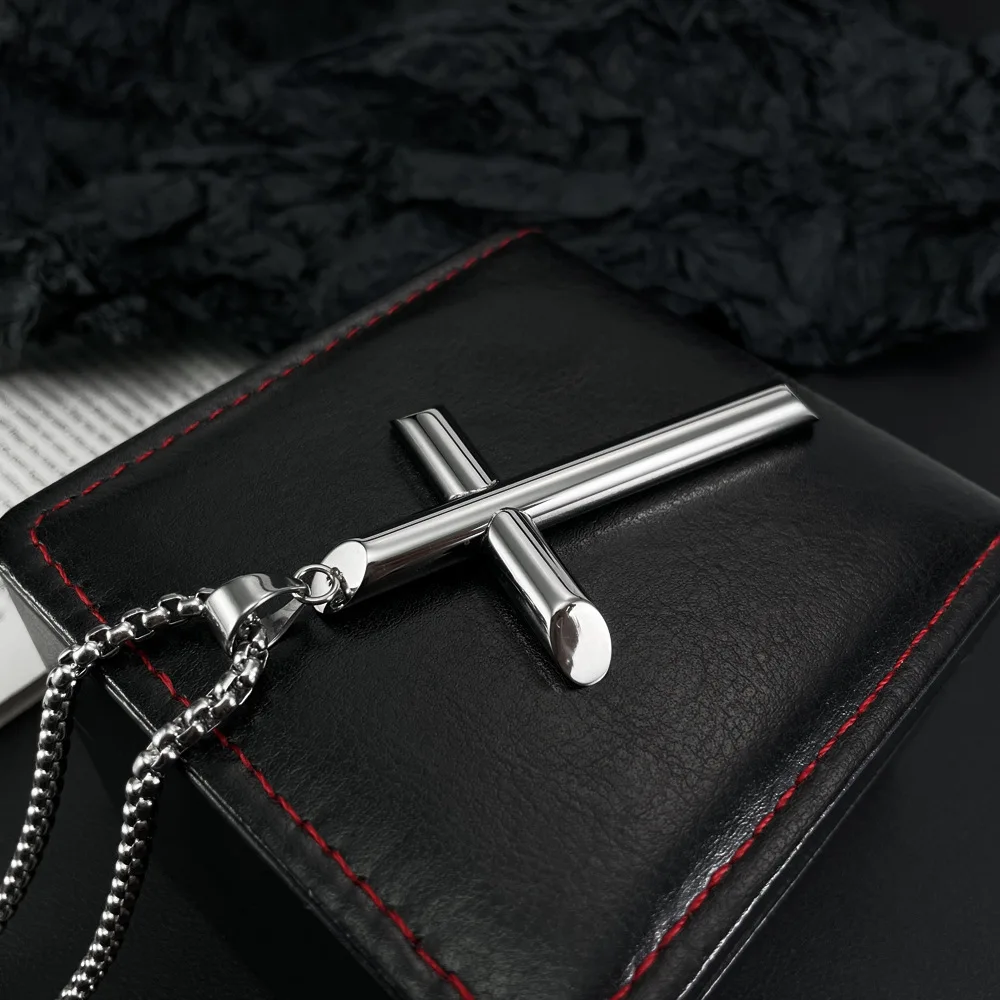 Hip-hop retro cross pendant simple fashion with stainless steel necklace man