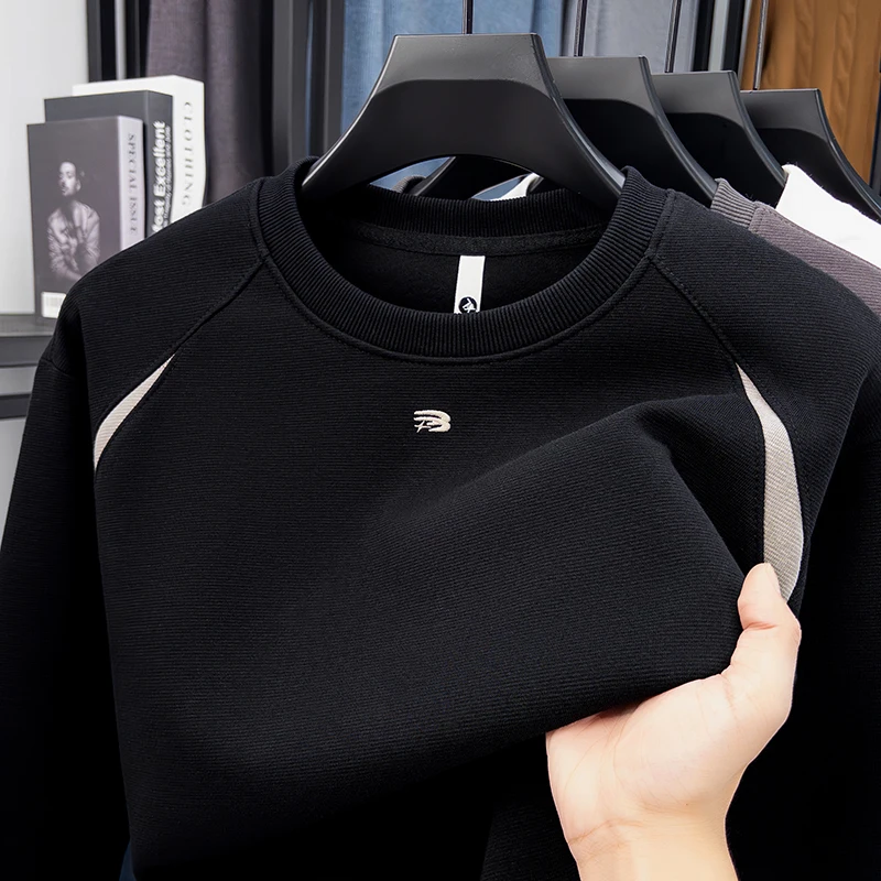 2026 New Smart Men's Heavyweight Long Staple Cotton Round Neck Sweatshirt Casual Versatile Simple T-shirt Clothes for Men
