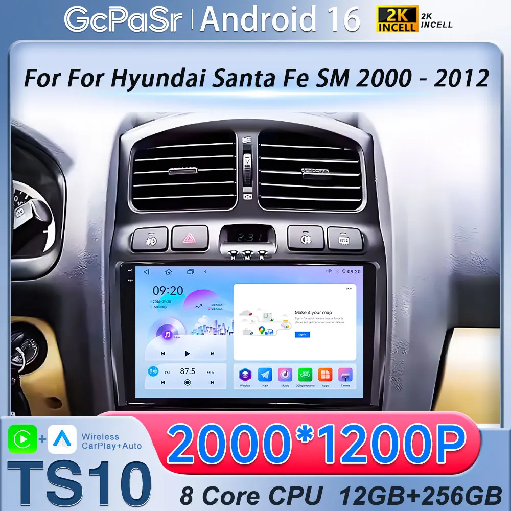 

For Hyundai Santa Fe SM 2000 - 2012 Car Radio Carplay Navigation GPS Android Auto Screen Video Stereo No 2din 5G Wifi Bluetooth