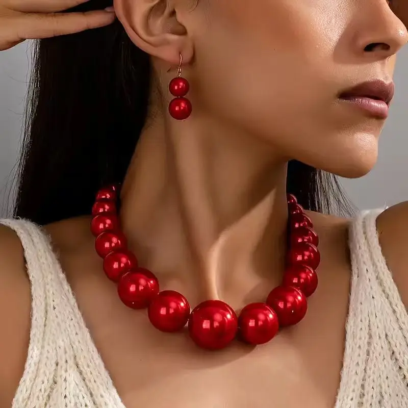 

Elegant Vintage Pearl Necklace Women's Collarbone Chain Bridal Wedding Dress Accessories Neck Chain Earrings Set