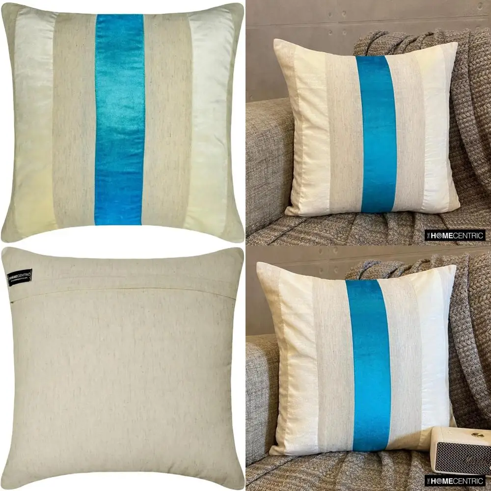 

Blue Velvet & Linen Patchwork Pillow Covers, Set of 2, 20x20 inches, Decorative Throw Pillows for Sofa