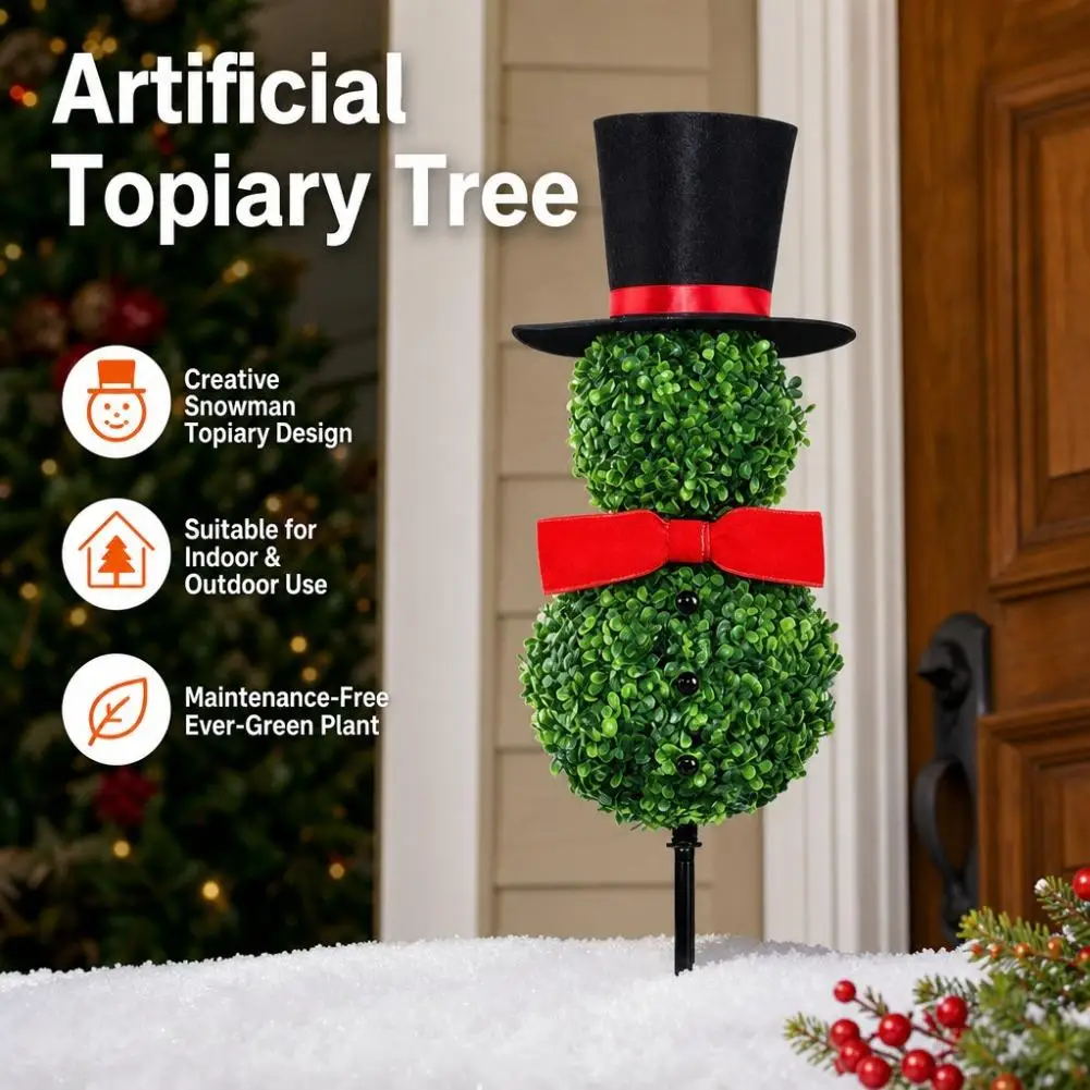 Double-layer Snowman Tree Ground Plug Maintenance Free Evergreen Fake Plant Christmas Garden Indoor Outdoor Decoration