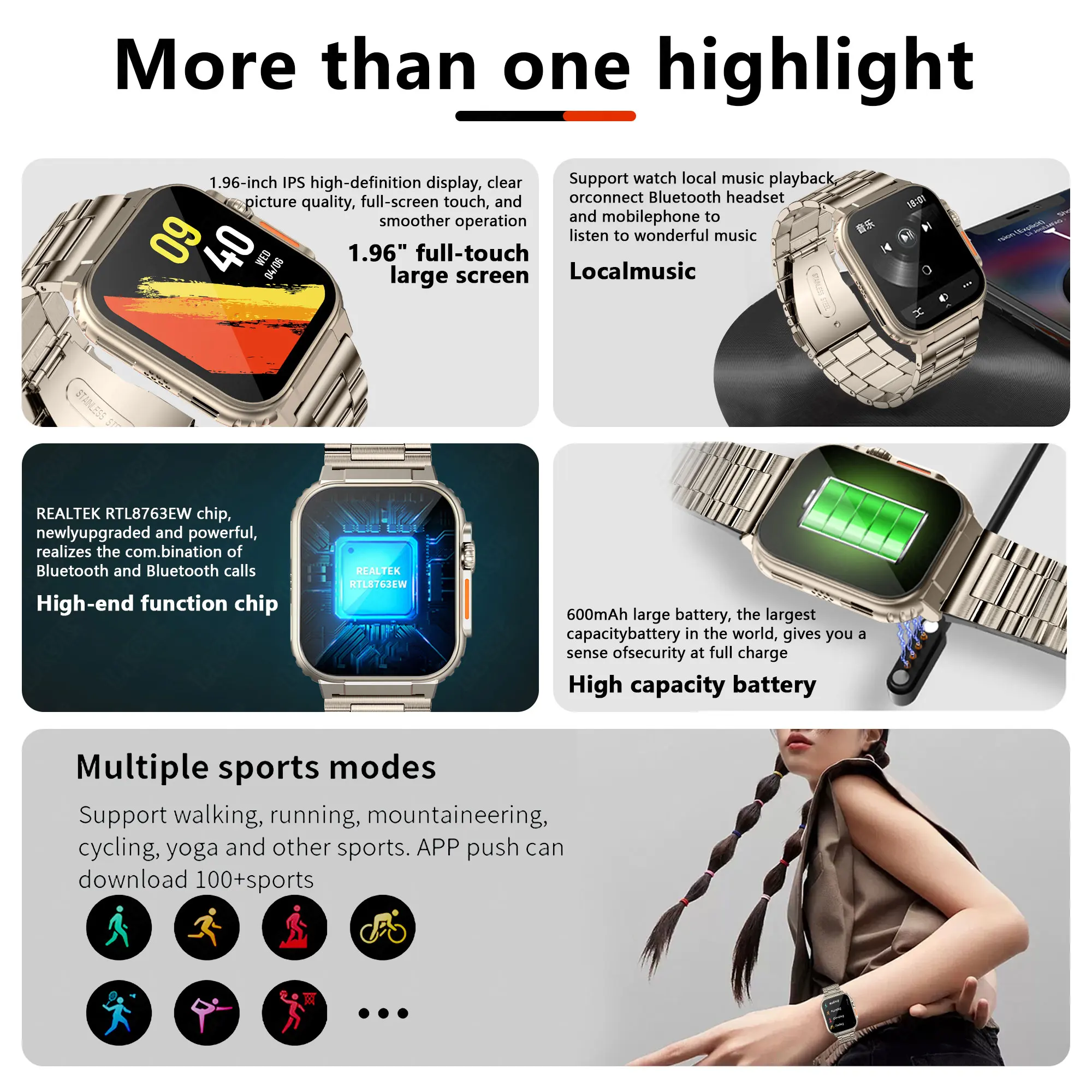 LIGE Local Music Connect TWS Smartwatch Man Women Bracelet AMOLED HD Screen Smart Watch Men Sports Bluetooth Call 600 mA Battery