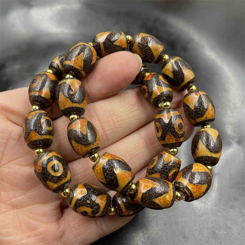 Cheap Jade Tibetan Retro Distressed Three-Eye Dzi Beads Bracelet Tiger Tooth Old Agate