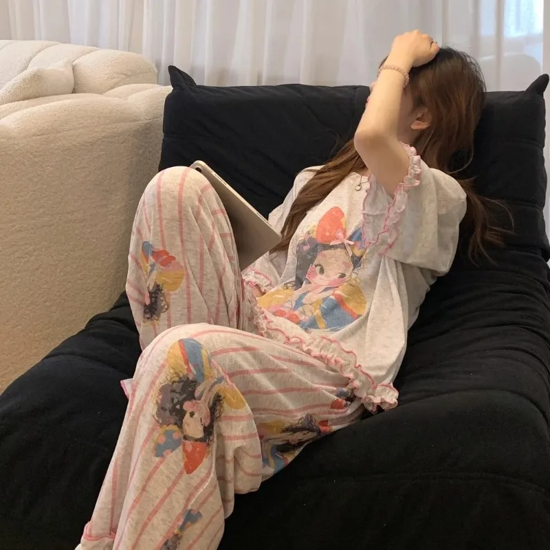 

Summer New Women's Short Sleeved Sleepwear Home Suit Set Cartoon Pullover Loose Lazy Style Sleepwear Home Suit Two-Piece Set