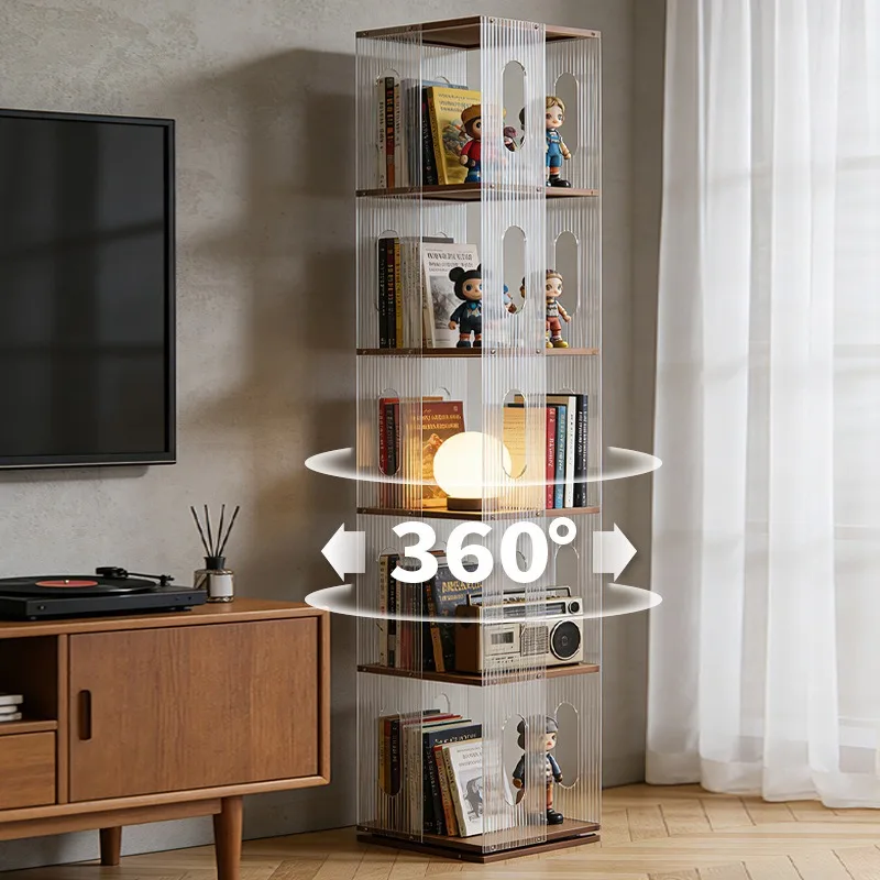 Bookshelf retro style medieval rotating floor-to-ceiling living room storage corner display cabinet storage corner bookcase