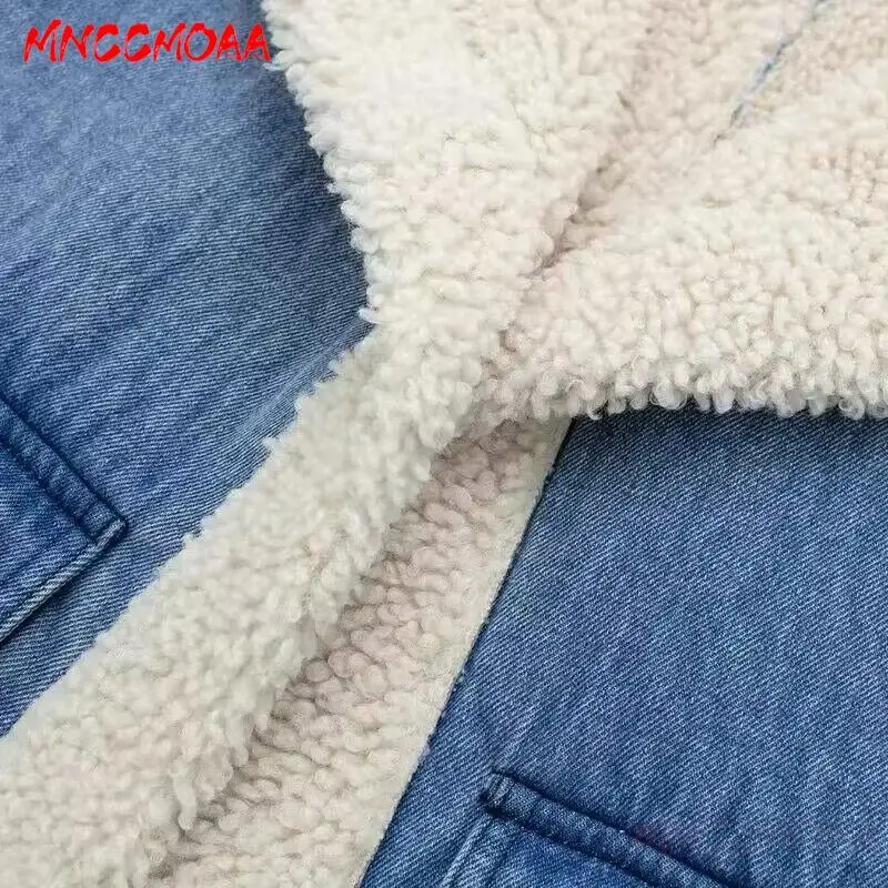 MNCCMOAA 2024 Autumn Winter High Quality Woman Fashion Denim Thick Fleece Vest Coat Female Casual Sleeveless Warm Waistcoat Tops