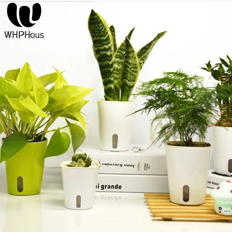 Small Self Watering Desk Planter Plastic Flower Pot For Home Indoor Office Table Herb Plant Aloe African Violet Nursery Seedling