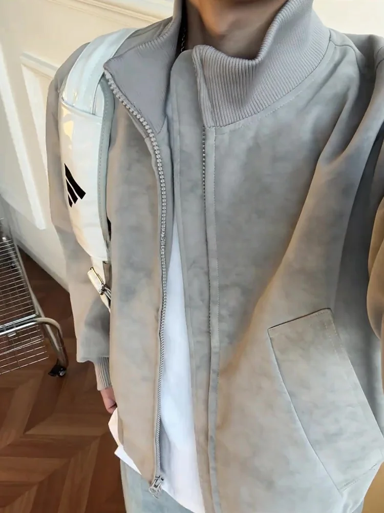 

Мужская осенняя модная куртка из искусственной кожи PU в американском стиле, высококачественный жилет из окрашенной кожи с воротником-стойкой, бейсбольный костюм