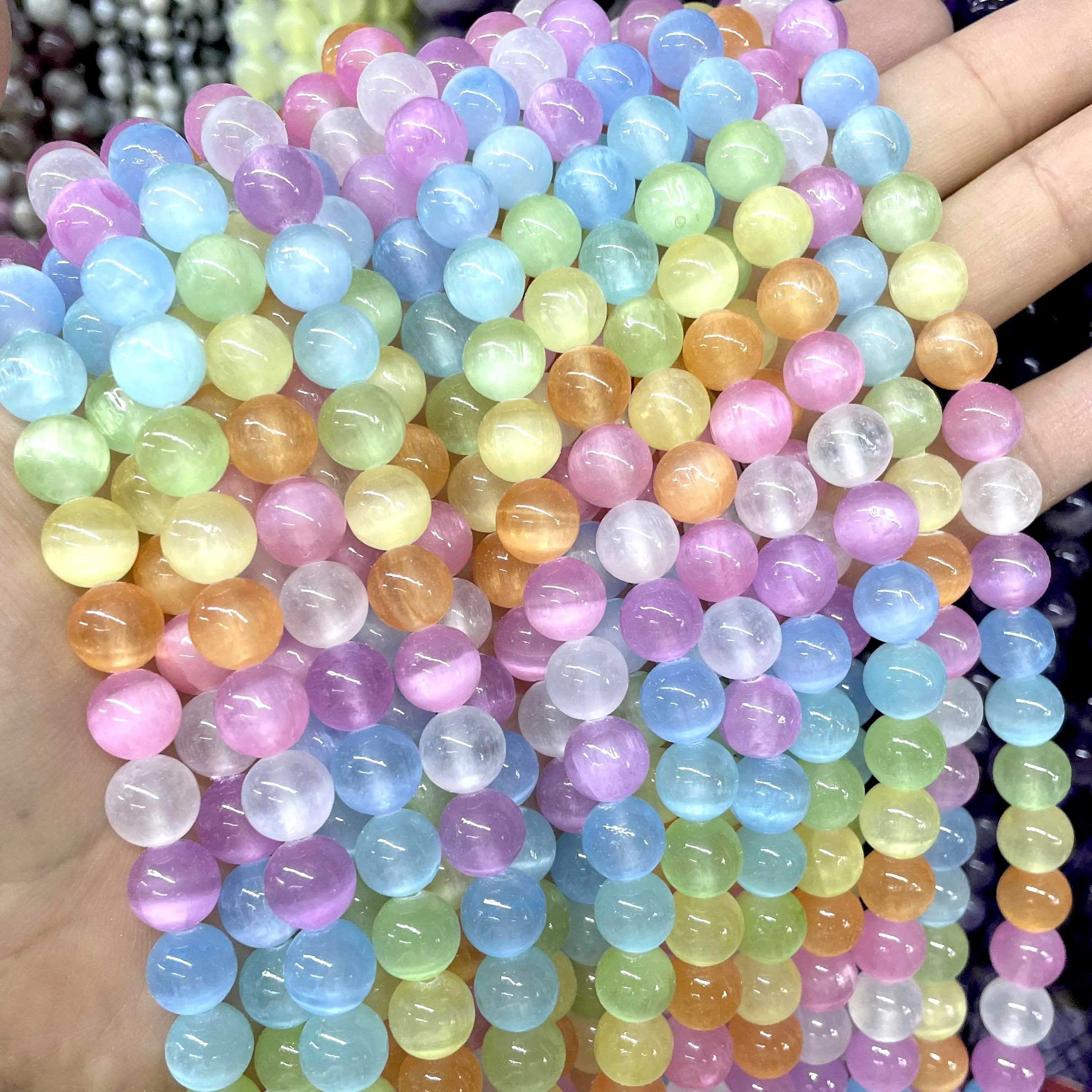 

6 8 10MM Natural Gemstone Colorful Selenite Stone Loose Round Spacer Beads For Jewelry Making Diy Bracelet Necklace Earrings