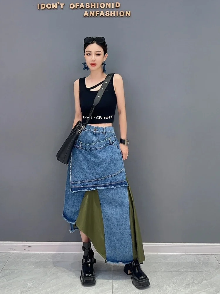 

Women Denim Long Skirt Harajuku Y2k 2000s Vintage Skirts 90s Aesthetic Streetwear Fashion Korean Style A-Line Jean Skirt Clothes