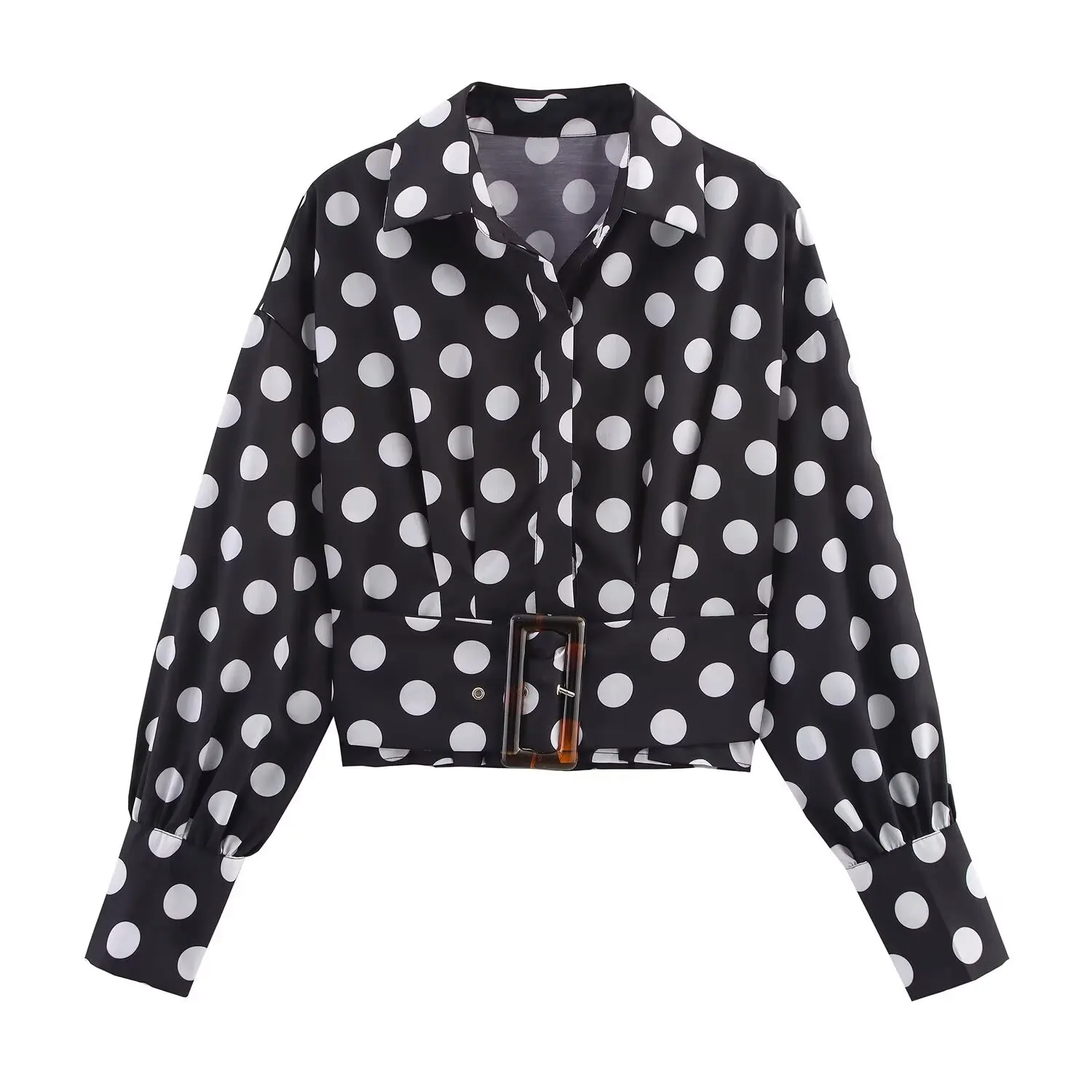 

Long Puff Sleeves Loose Buttoned Blouse New Female Stylish Polka-Dot Lapel Shirts Tops Urban Casual Trendy Women Blouses