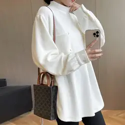 Threaded Velvet Thickened Warm Base Shirt Women Loose Slimming Look Autumn Winter Plus Large Half High Neck Long Sleeved T-shirt