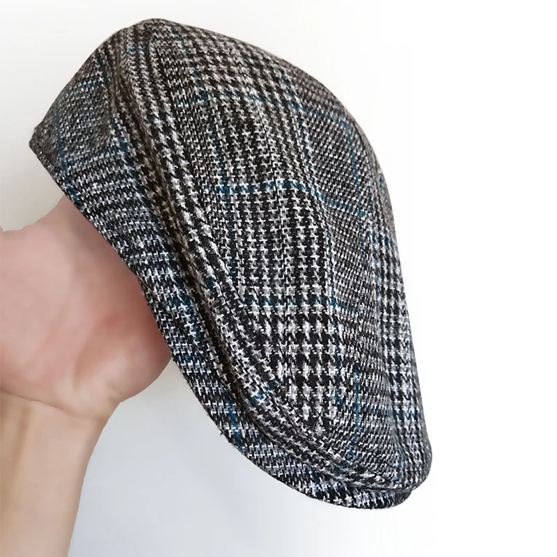 British Vintage Wool Blend Duckbill Beret Men Women Retro Plaid Forward Hat Casual High Quality Fashion Cap