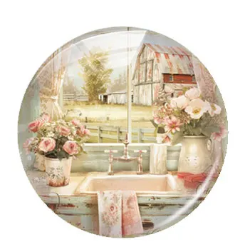 Handmade Countryside Flower Photo Glass Cabochon Flatback Demo Flat Back Cameo For Diy Jewelry Making Supplies Accessories