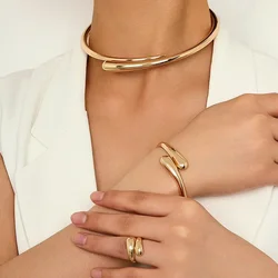 Geometric Jewelry Set For Women Smooth Collar Necklace Bracelet Ring Simple Fashion Accessories Party Gift Holiday DS021