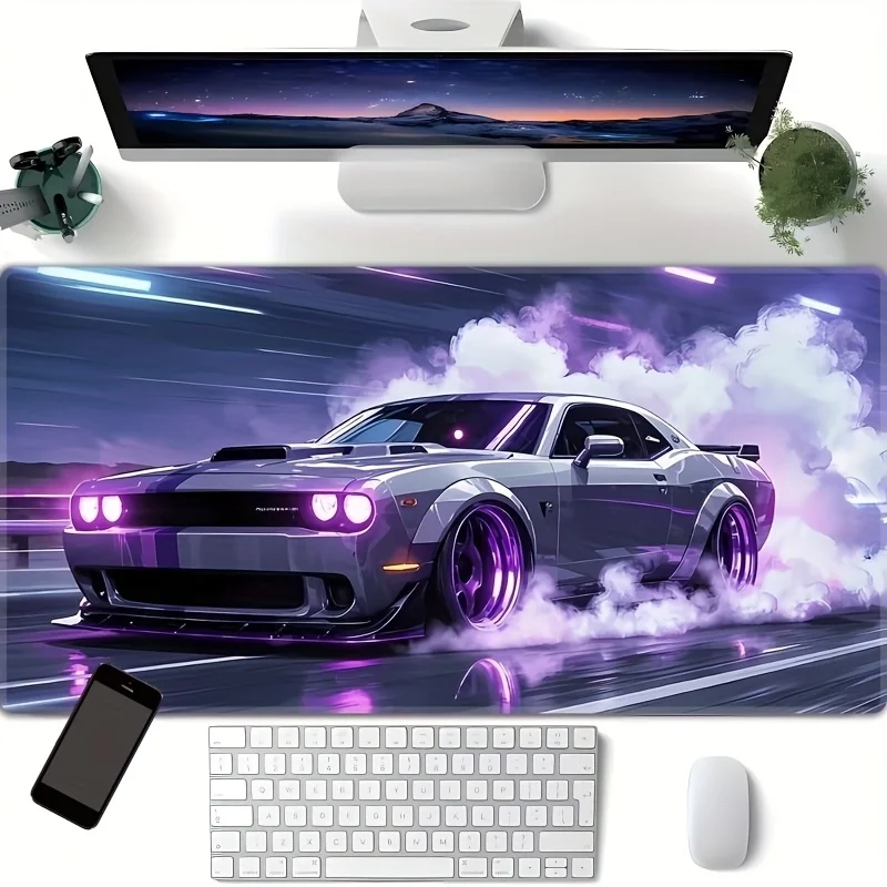 Purple Fast Car Gaming Mouse Pad Large Art Desk Mat Non-slip Rubber Base Stitched Edge Keyboard Pads PC Tablet for Office Decor