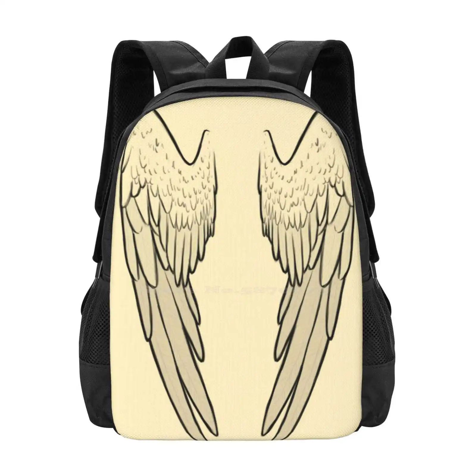 Angel Wings Backpack For Student School Laptop Travel Bag Angel Wings Feather Sketch Outline Eagle Birds Flying