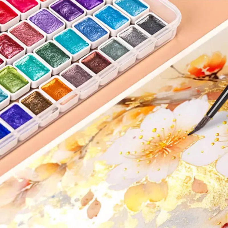 مجموعة ألوان مائية معدنية 20/24/60 لونًا من Yutiars، ألوان مائية صلبة لامعة بيرليسسينت، قابلة للتلوين، مثالية لفن الأظافر، للمبتدئين