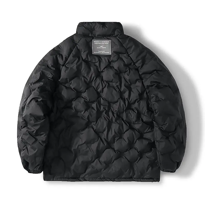 Japanese Trendy Autumn Winter Stand Collar Cotton Padded Jacket Men's Thick Diamond Embossed Parkas Warm Loose Coats Streetwear