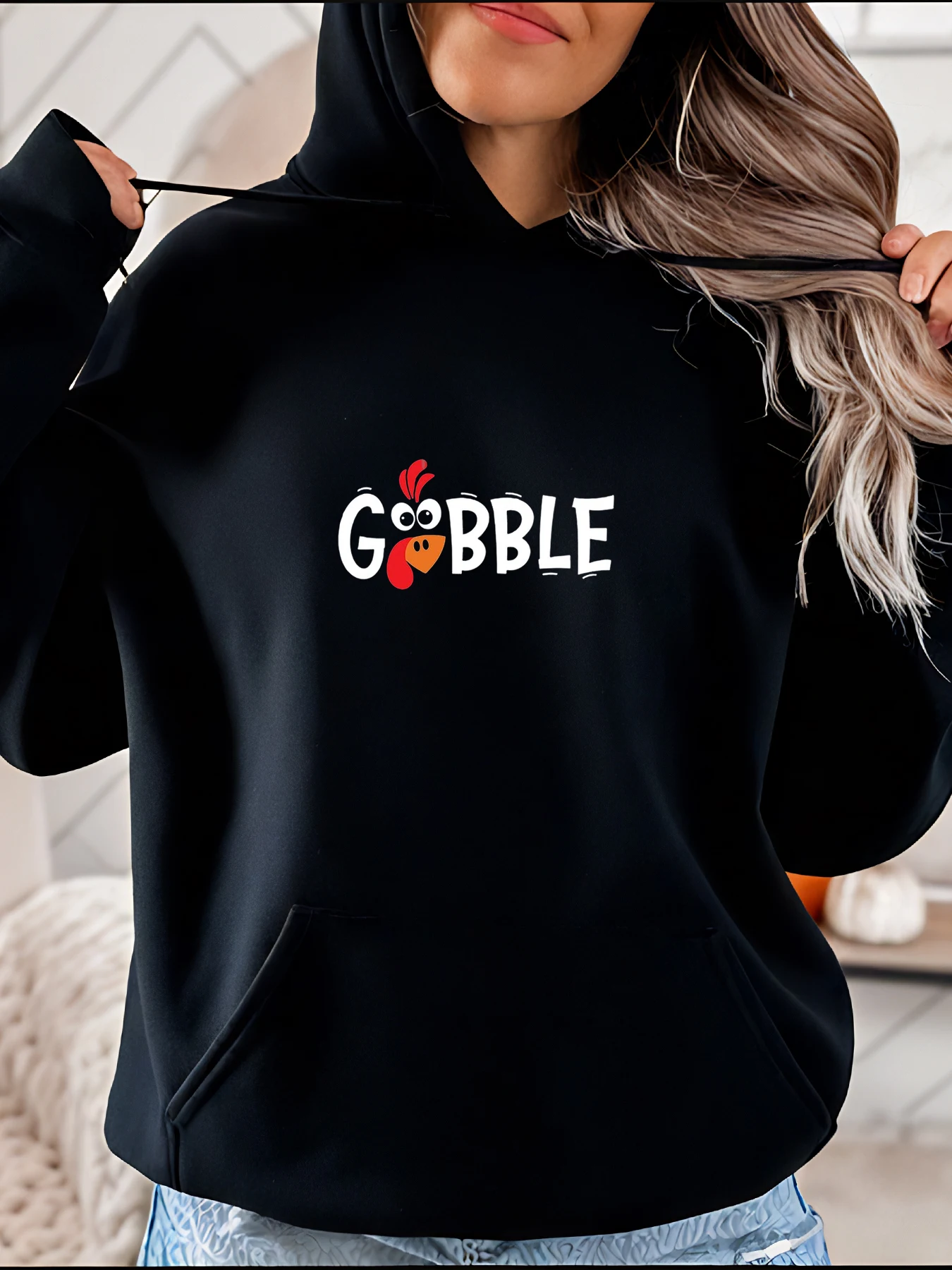 Черная толстовка с принтом Gobble Turkey, повседневная осенне-зимняя толстовка, женская модная одежда на День Благодарения