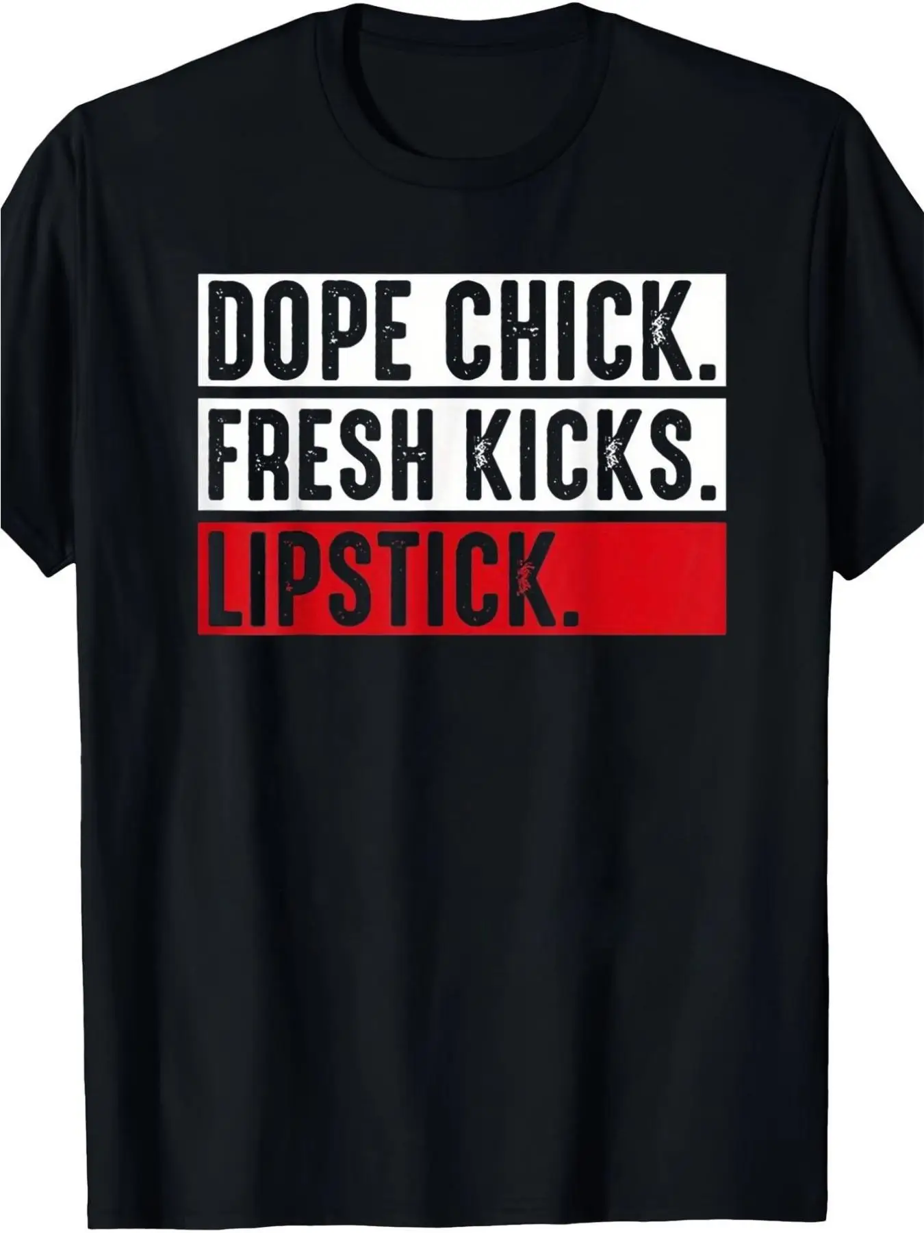 Men'S Retro 90s Streetwear T-Shirt | Dope Chick Fresh Kicks Lipstick Print And Red Stripe Design - Soft Crewneck Casual Gym And