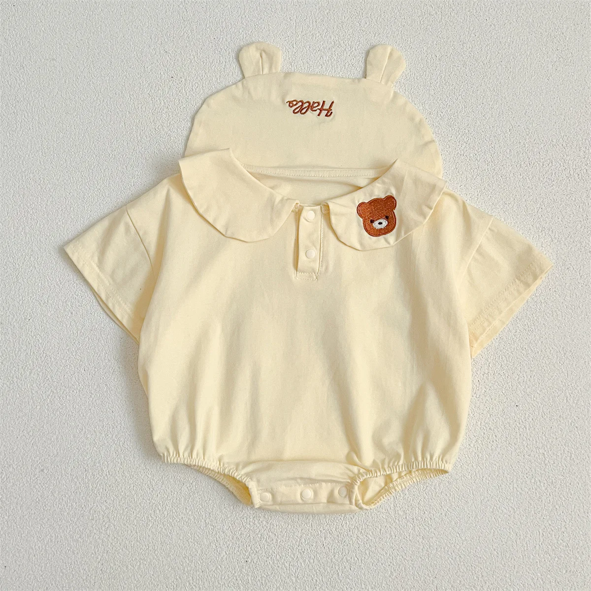 Bonito algodão solto Onesie para bebê, urso bege, roupa de fotografia coreana, menino e menina, 0 a 24 meses, novo, verão, 2024 meses