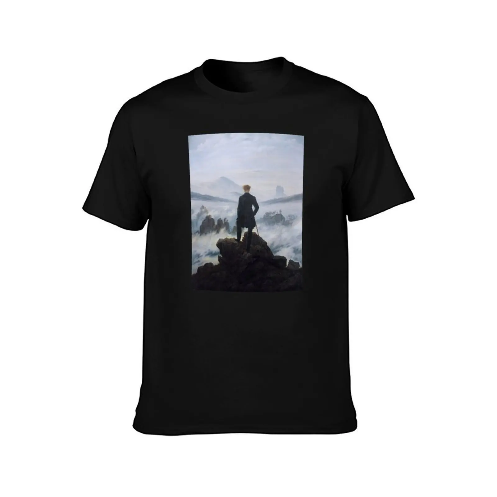 Friedrich, Wanderer above the Sea of Fog T-Shirt, Summer Casual Cotton Tee, Oversized Streetwear Tops, Vintage Graphic Print