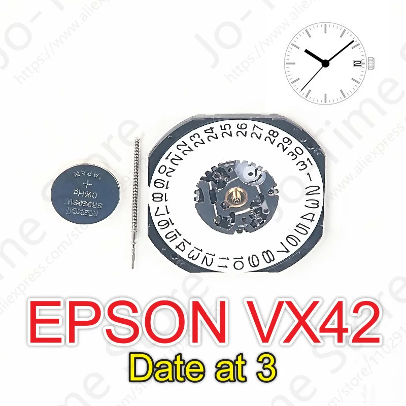 Epson VX42 Standard Movement With Date Calendar Display Japan Movement Vx42e Three Hands Calendar Date Metal Quartz Movement