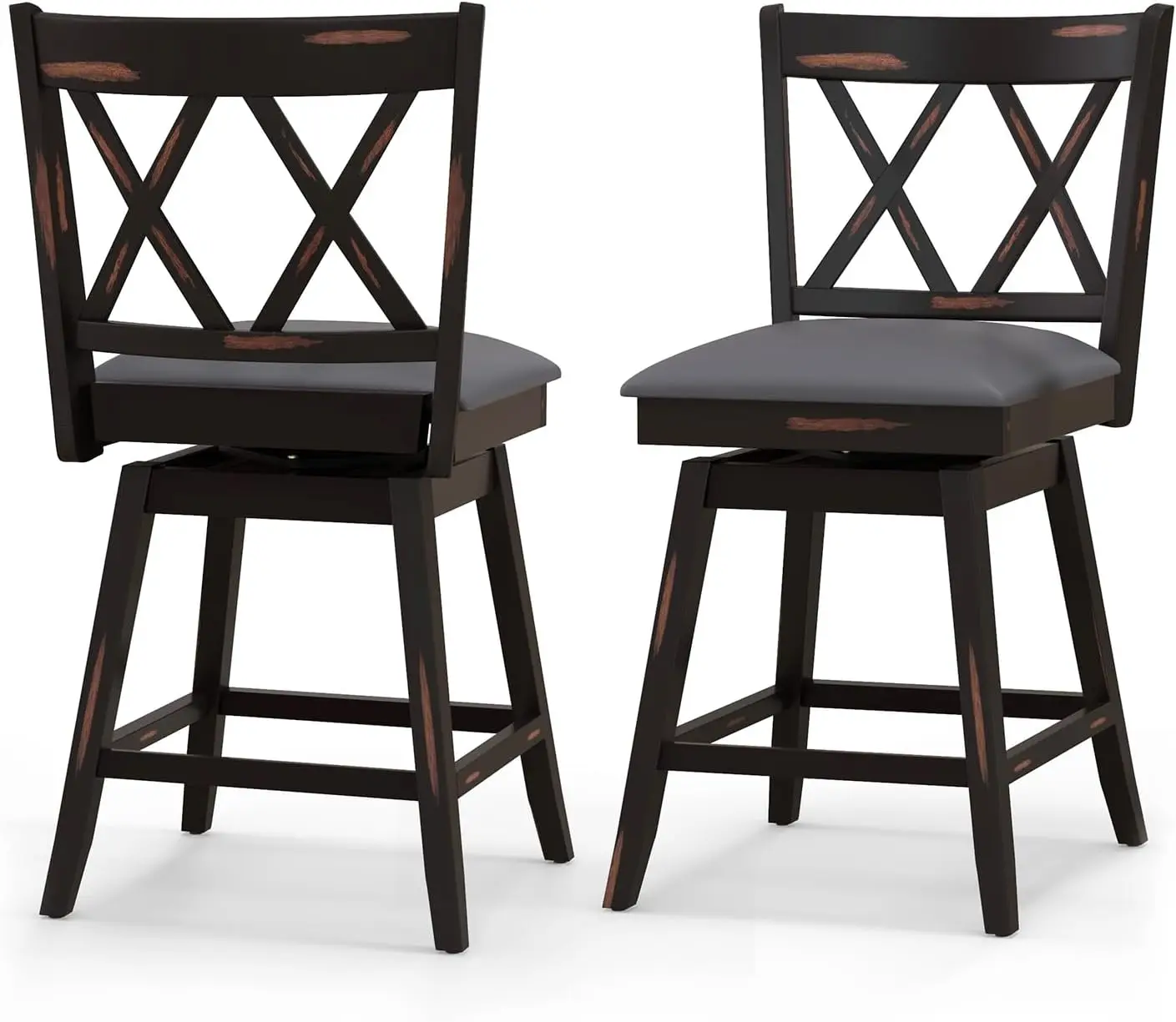 

Bar Stool Set of 2 for Kitchen Island, 25" Counter Height Chair with Ergonomic Backrest, Foot Rest, Waterproof PVC Surf