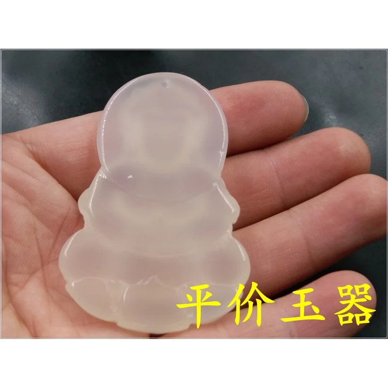 Cheap Jade Ice-like White Chalcedony Agate Large Avalokitesvara Pendant Pendant