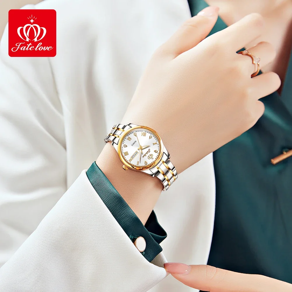Fate Love 819 Classics Quartz Watch for Women Stainless Steel Luminous Waterproof Calendar Elegant Dress Women Watches Original