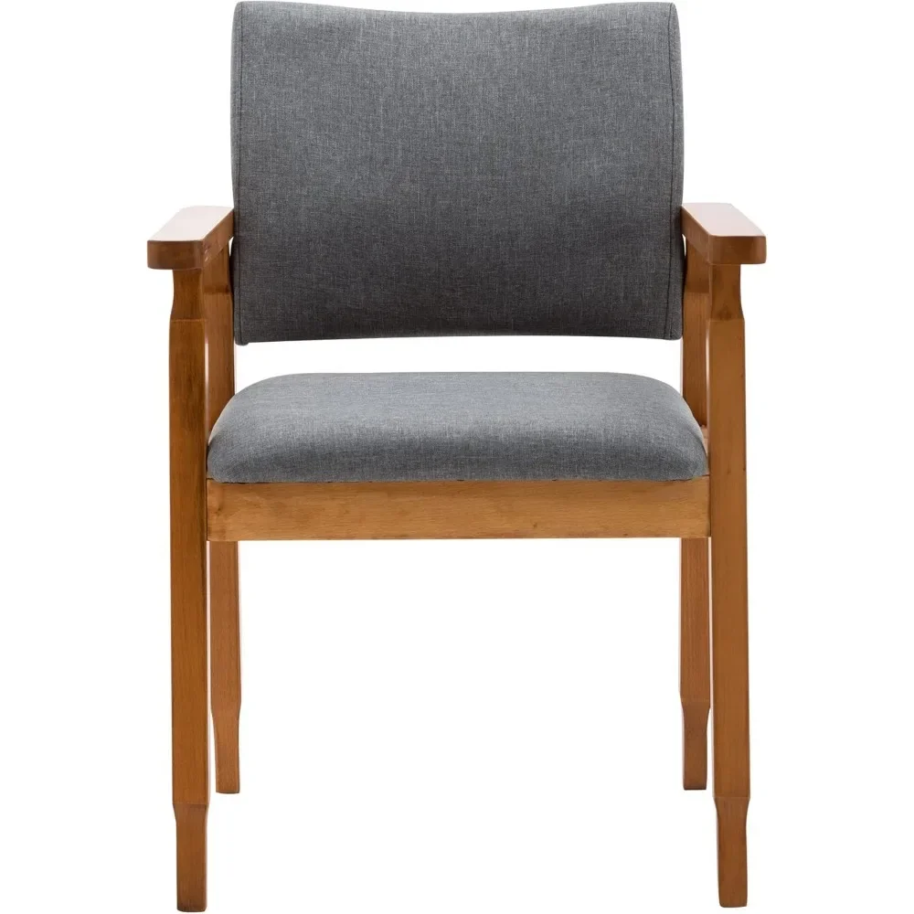 ​​Set of 4 Mid-Century Modern Dining Chairs –Grey Fabric Upholstery&  Walnut Wood Frame, Kitchen & Cafe Style Armchairs​​