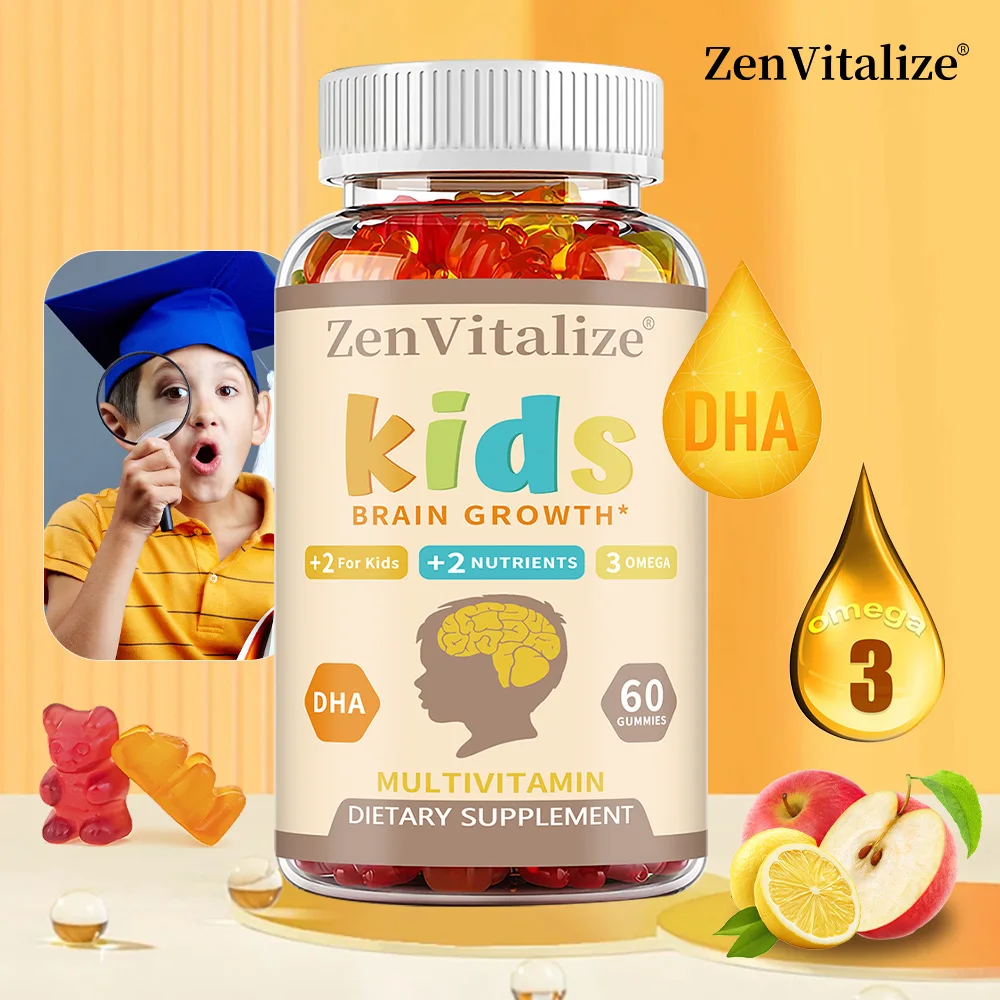 

Kids Brain Supplement Gummies, with Omega 3, DHA, Supports Healthy Brain Function, Mental Clarity, Focus, and Eye Health