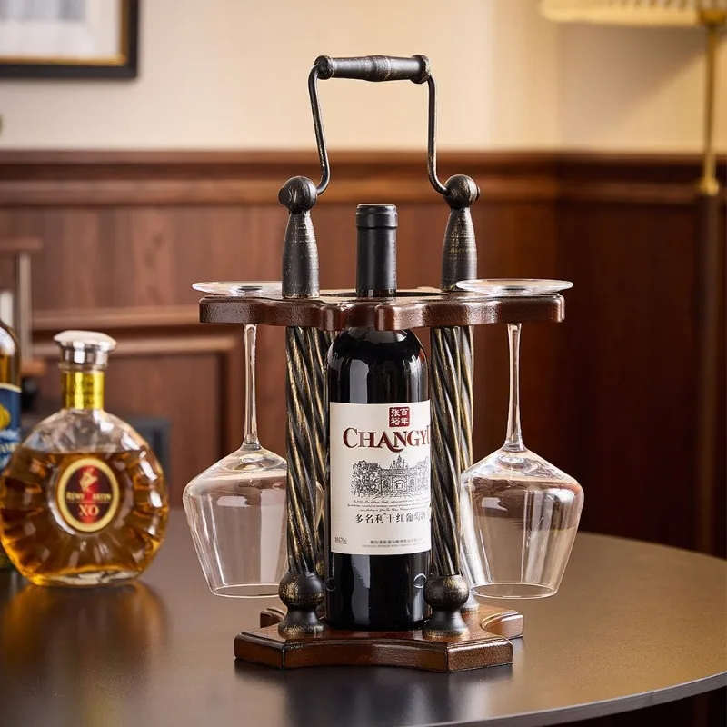 Solid Wood Wine Rack  Retro Tabletop Wine Bottle Holder Living Room Bar Wine Glasses Display Rack Home Creative Decoration Gifts