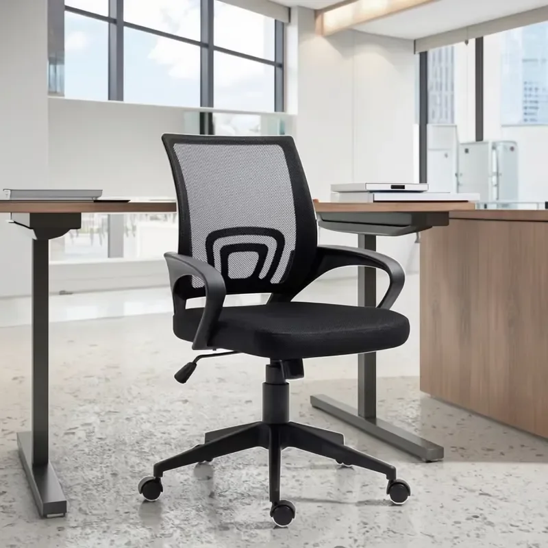 Vanteville Black Ergonomic Mesh Office Chair with Waist Support High Quality Rotary Staff Reception Desk Seat for Home Work
