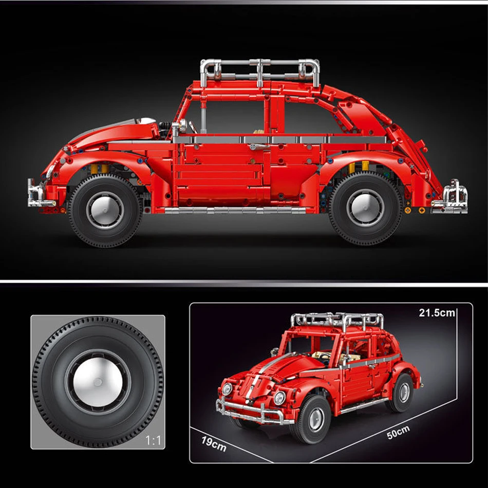 MOC 1:10 Skala Klasyczny Samochód Sportowy Red Beetle Model Klocki Konstrukcyjne Retro Pojazd Zestaw Klocków Zabawki dla Dzieci Dorosłych Prezenty