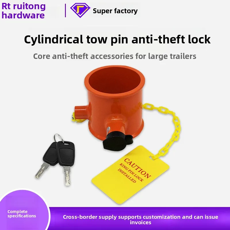 King Pin Lock Anti Theft Fifth Wheel Coupler Cylinder with Warning Tag Waterproof Aluminum Body for Semi Trailer RV Truck