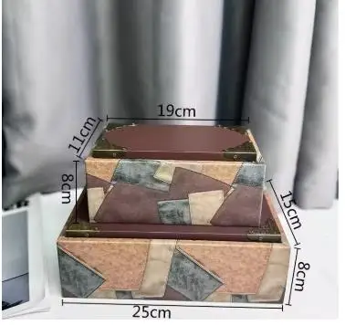 Leather Decorative Box Splicing Geometric Jewelry Box Rectangular Storage Box Dressing Table Desk Decoration Home Storage Boxes