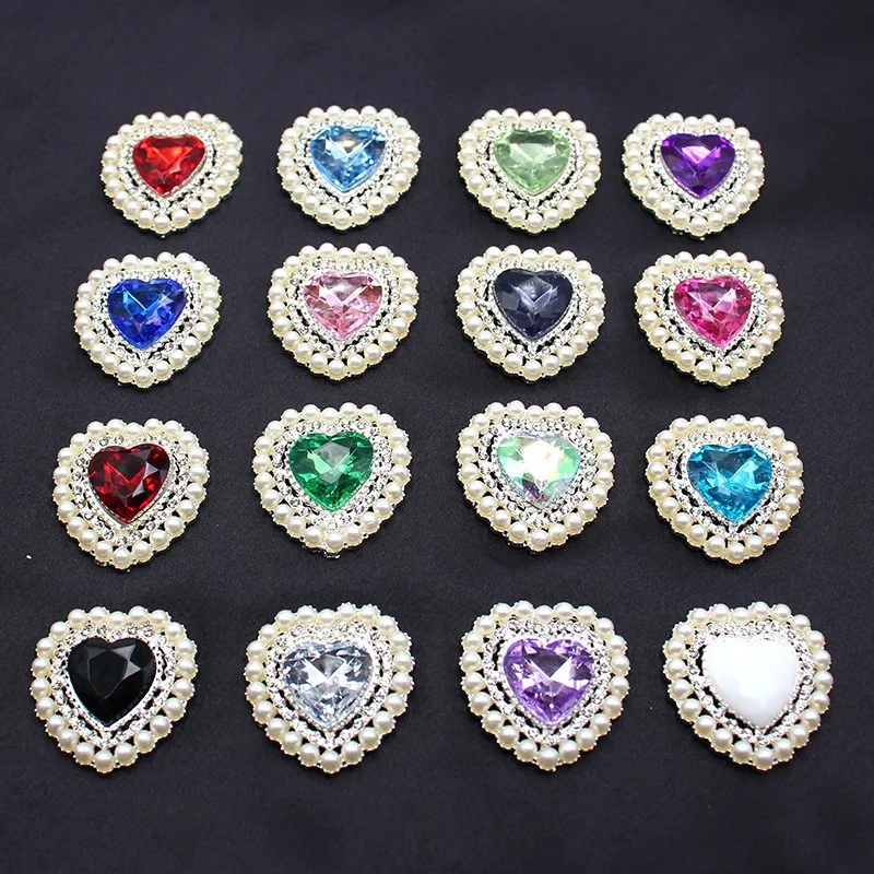 5Pcs 25*26MM pearl diamond heart alloy accessories Diy wedding dress hair accessories invitation jewelry decorative accessories