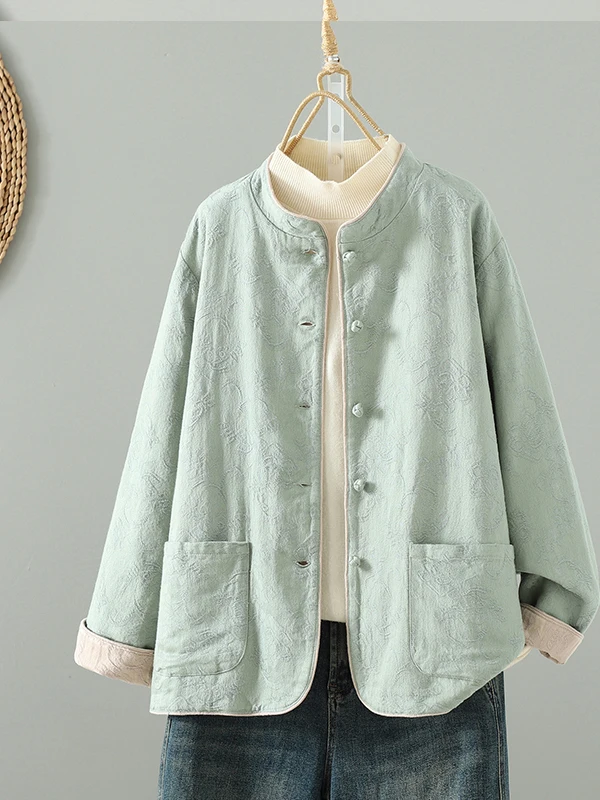 Abbigliamento bifacciale da donna con bottoni di marca Nuovo ricamo cinese Sle Bottone retrò Colletto allentato alla coreana Autunno Nuovo capospalla