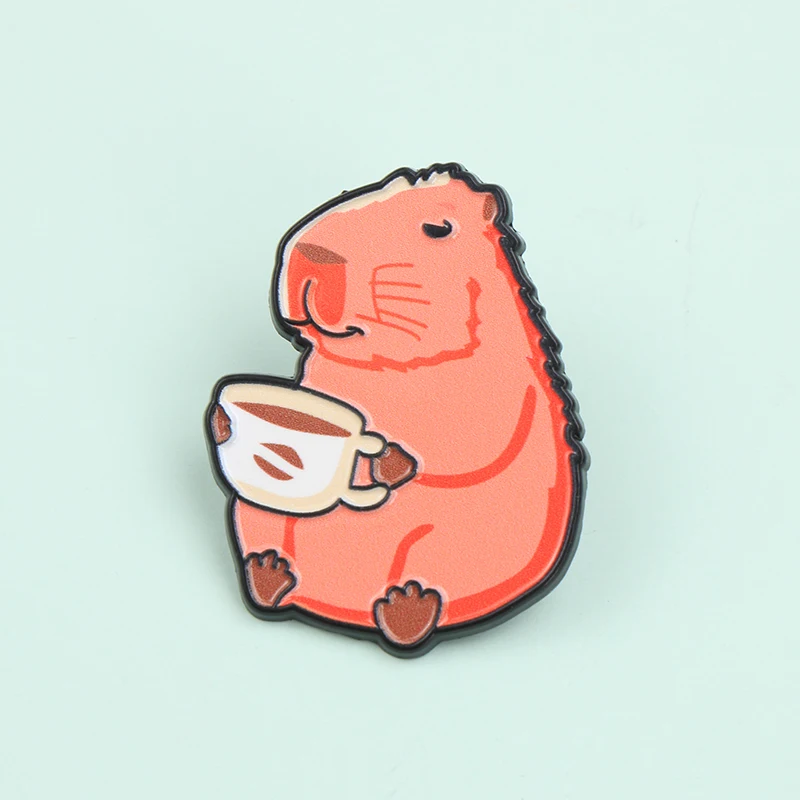 

Cartoon Capybara Drinking Coffee Enamel Metal Funny Lapel Pin Brooch Badge Backpack Clothing Jewelry Gift for Kids Friends