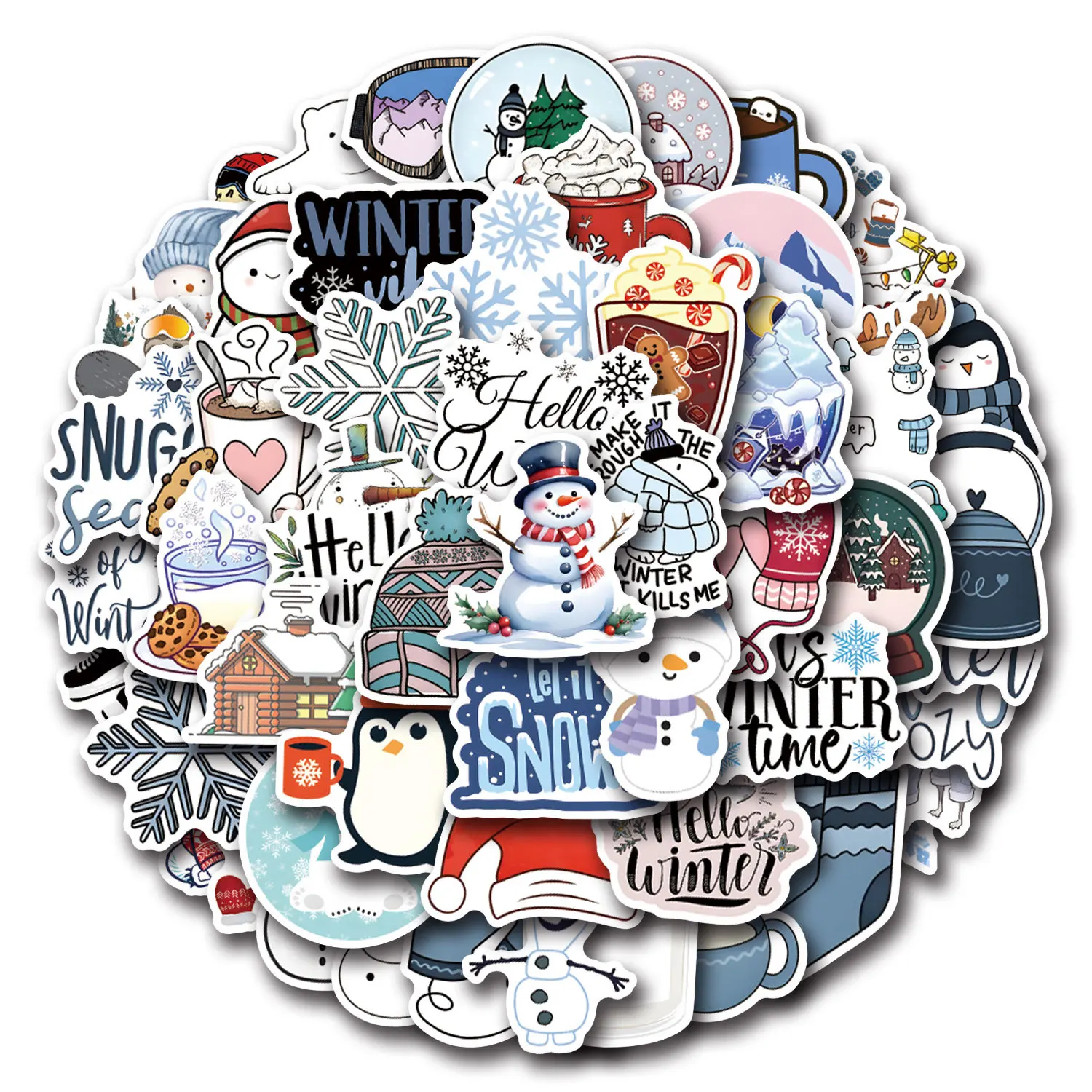 55PCS Winter Cartoon Stickers Waterproof Seasonal Elements Graffiti Decoration DIY Notebook Mobile Phone Water Cup Bike Kids Toy