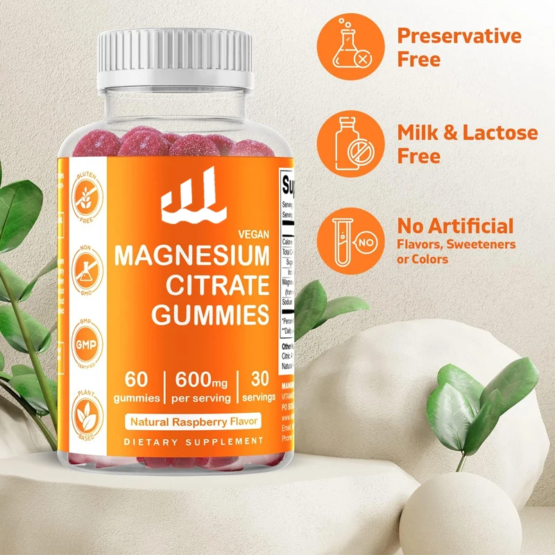 

Vitamin magnesium citrate gummies -60 vegetarian gummies - promote healthy relaxation, muscle, bone, and energy support