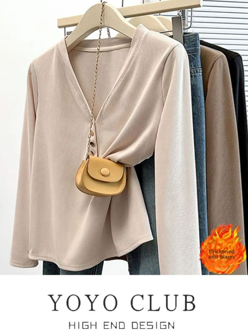 

Autumn Winter plus Size V-Ne Knitwear Women's Slimming Base Layer irt Design Long Sve Top Commute Sle Color