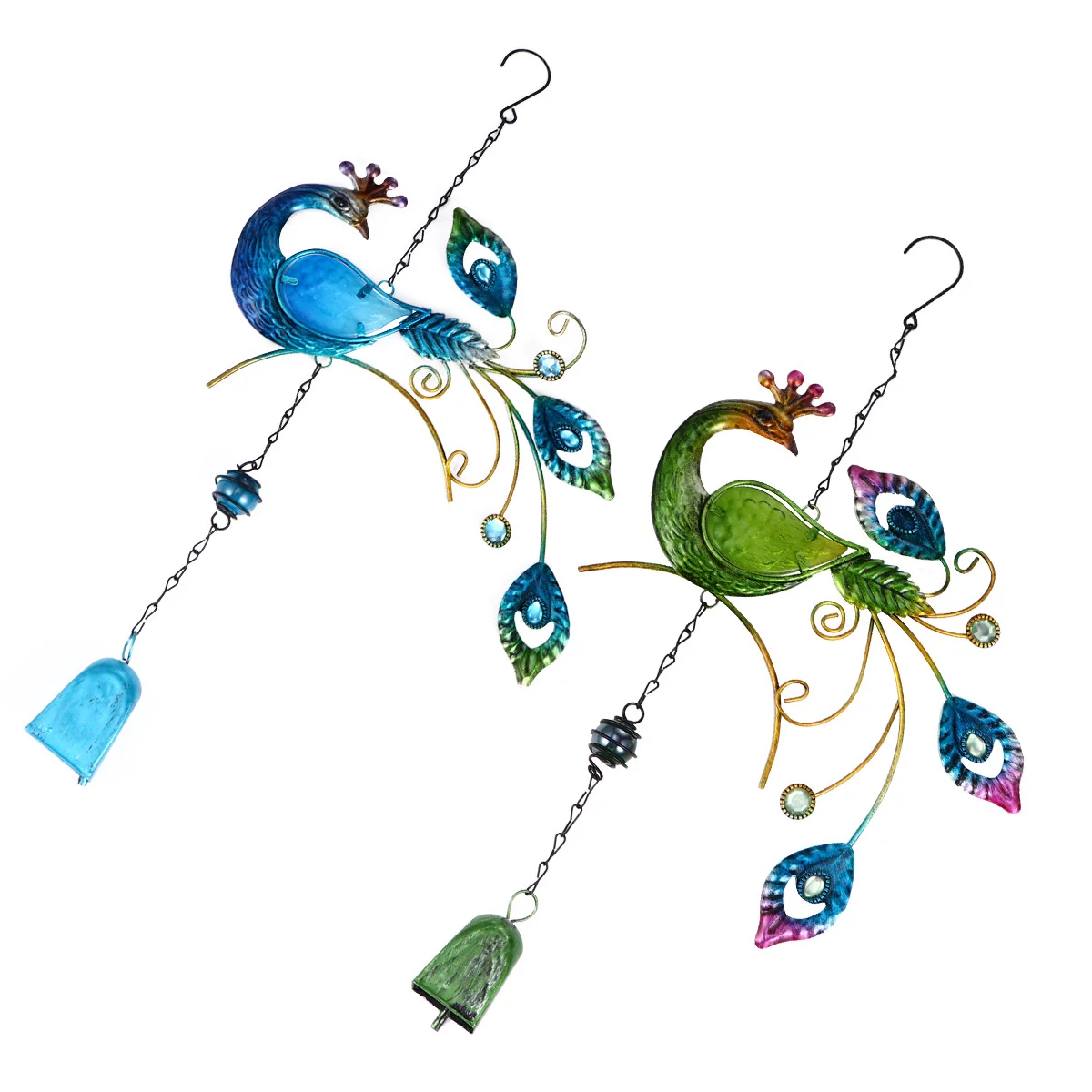 

2Pcs Stained Glass Wind Chimes Colorful Metal Hanging Garden Balcony Decorative Outdoor Ornament Creative Painted Wind Tubes