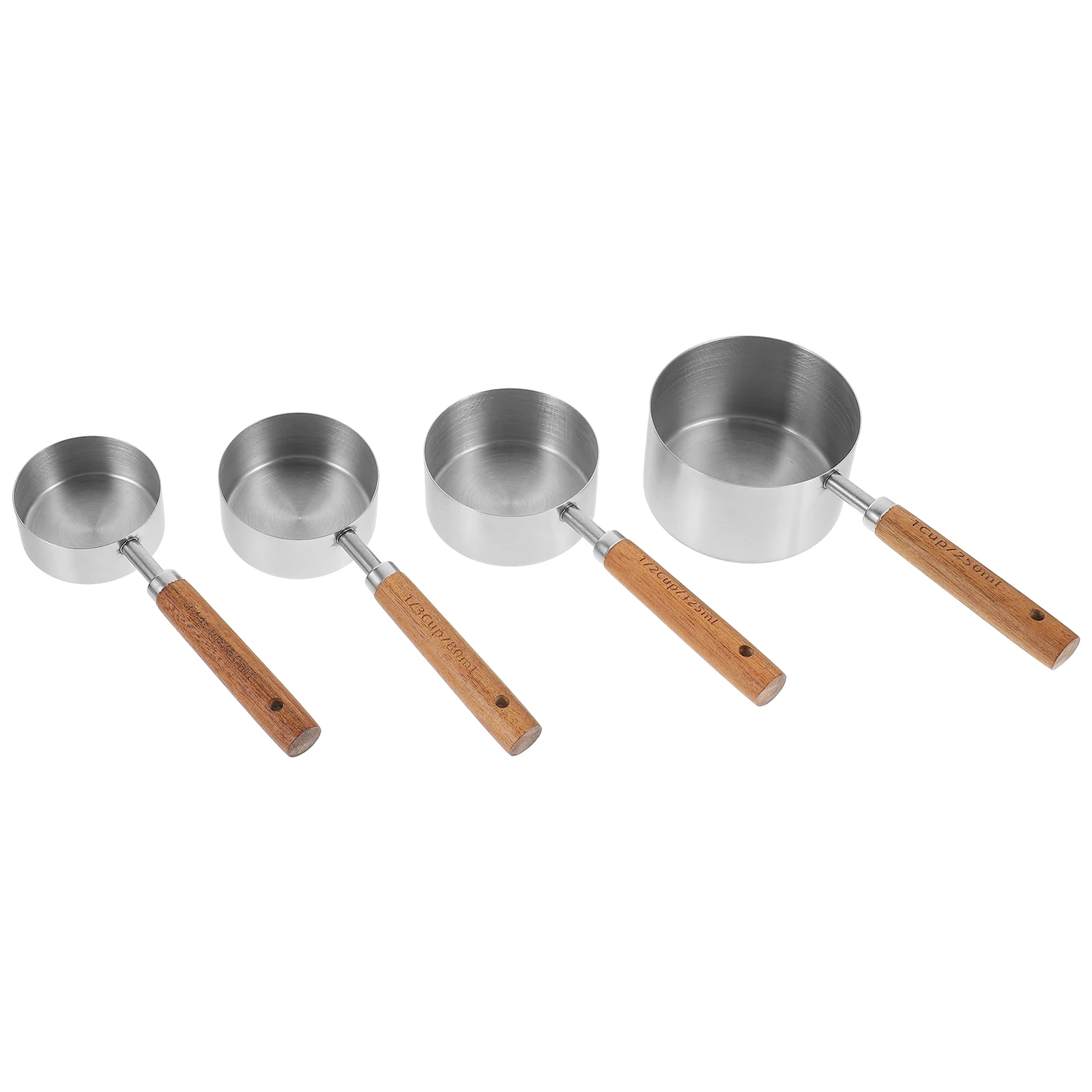 

1 set Measuring Cup Spoon Set Stainless Steel Wood Handle Reusable For Coffee Sugar Flour Portion Control