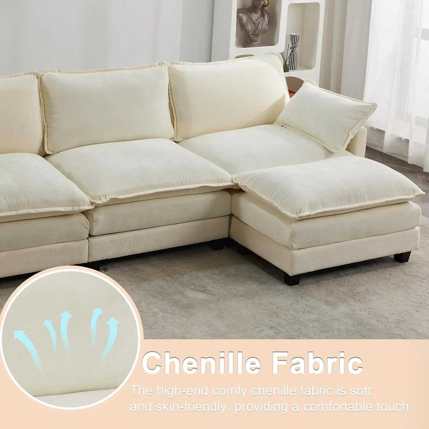 

L Shape,Big Comfy Beige Sectional Couches for Living Room,Modern Luxury Loveseat Deep Seat Sofa