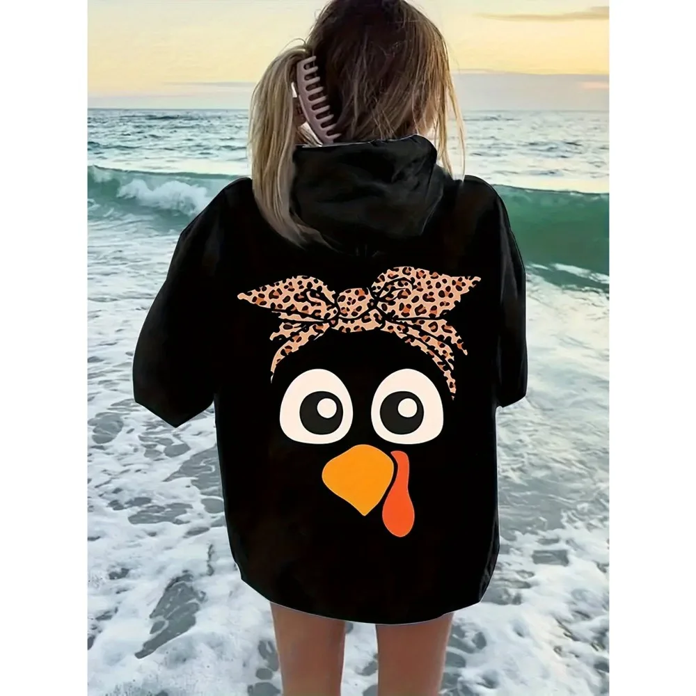 

2024 Autumn and Winter Hot Sale Women's Comfortable Cartoon Print Hoodie Fashion Casual Drawstring Pullover Pure Cotton Hoodie