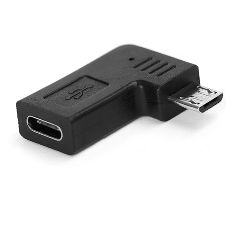 USB-C data adapter female to Micro USB 2.0 male 5-pin, 90 degree left and right angles